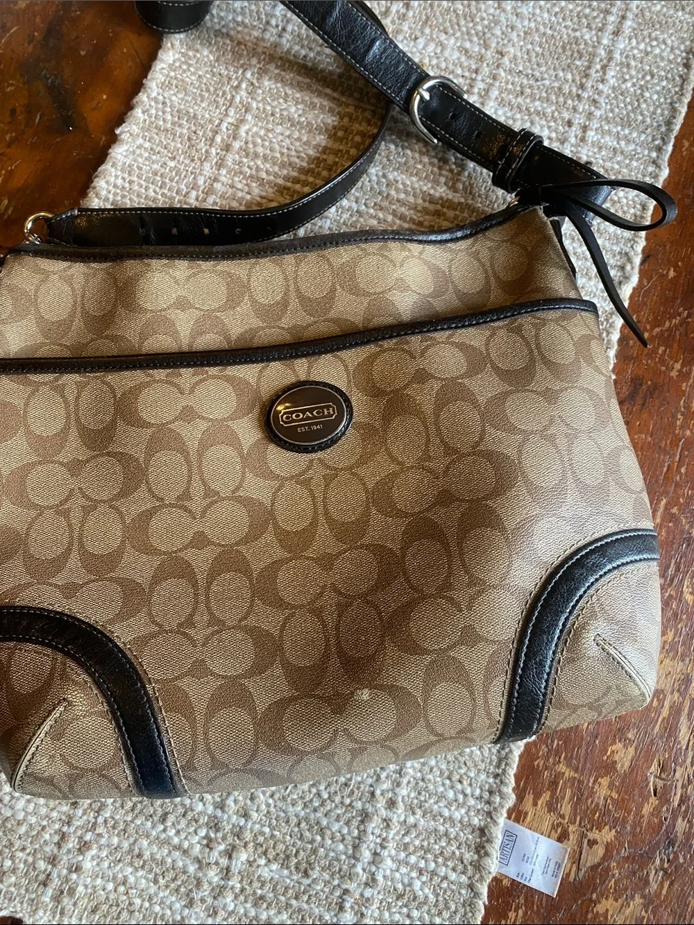 Coach Brown Signature Canvas Crossbody with Black Trim